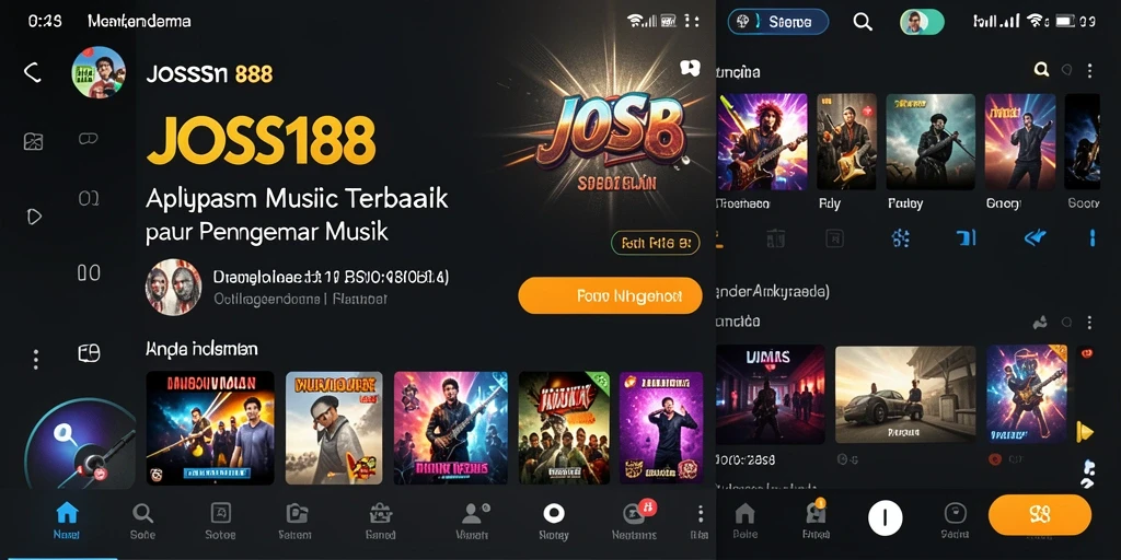 Screenshot gameplay JOSS188 menunjukkan antarmuka interaktif dan lagu-lagu yang bisa dipilih.